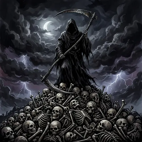 Eerie Faceless Grim Reaper on Skull Mountain