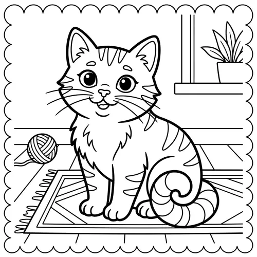 Cute Cat Coloring Page for Kids
