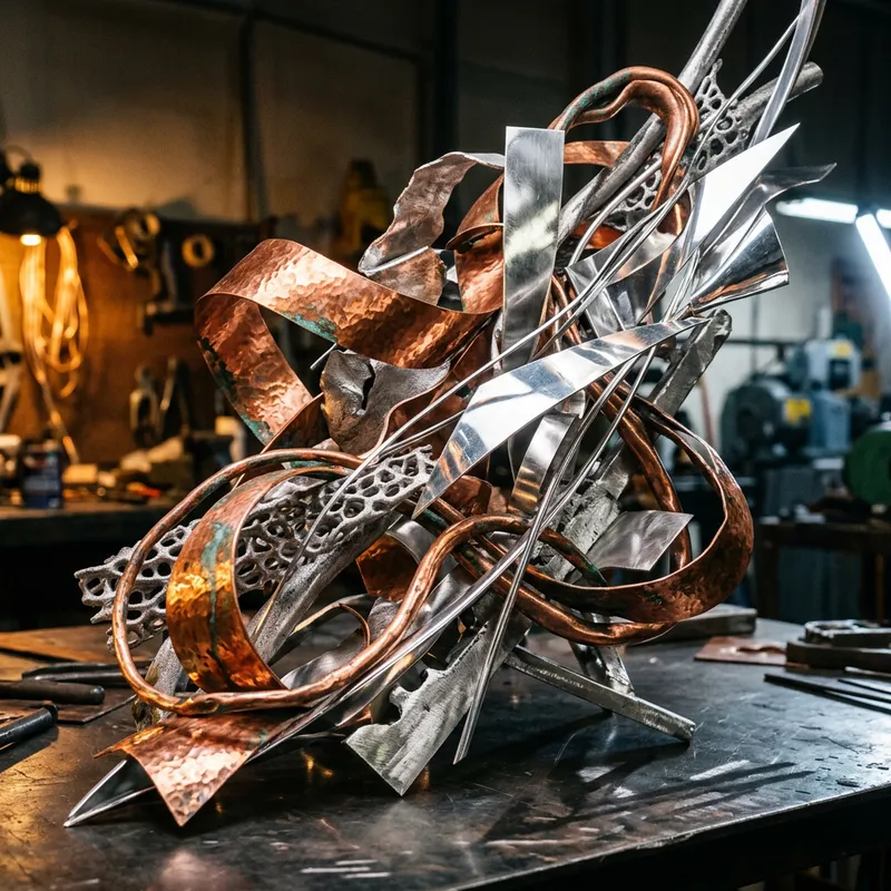 Abstract Copper, Silver, and Aluminum Art Designs