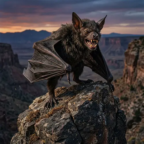 Giant Bat Barings Its Teeth on a Rock