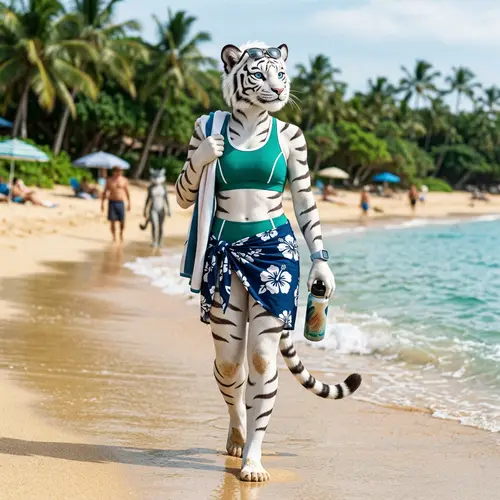 White Anthropomorphic Tiger in a Bikini