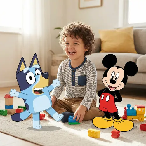 My Son with Bluey and Mickey Mouse