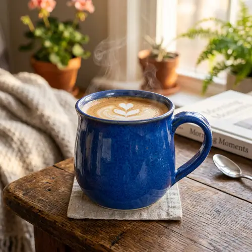 Symmetrical Ceramic Coffee Mug with Cobalt Blue Glaze