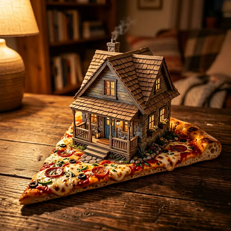 Miniature House on Pizza Slice Floor Model