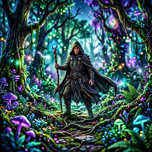 Mysterious Figure in Dark Forest | Dynamic Pose & Intense Gaze