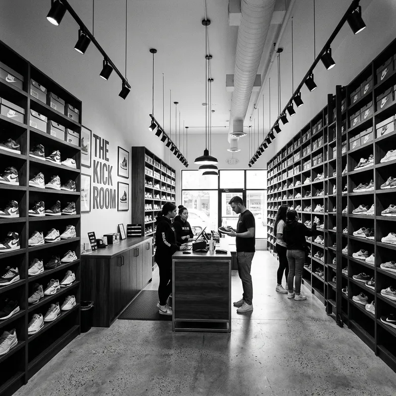 Black and White Sneaker Shop Interior: Modern Design