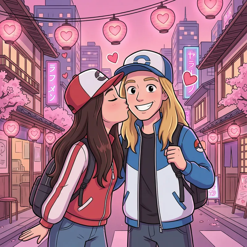 Cute Pokemon Couple in Japan - Cartoon Style Cute Pokemon Couple in Japan - Cartoon Style