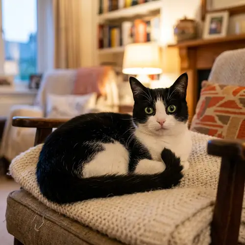 Enchanting Black and White Feline with Curious Green Eyes