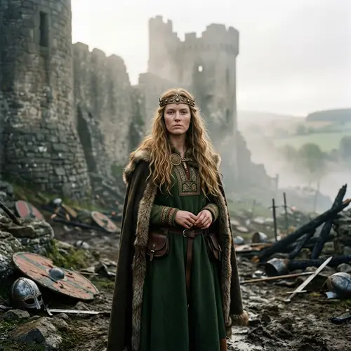 Medieval Saxon Woman in Castle Ruins