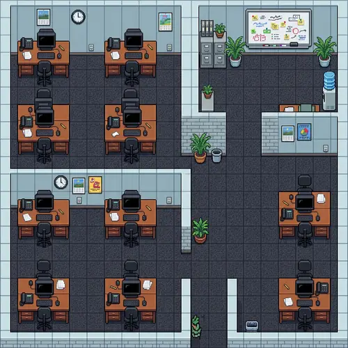 2D Pixel Tile Map: Office Elements Design