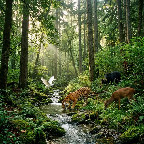 Immersive Forest Scene with Diverse Wildlife | Nature's Beauty