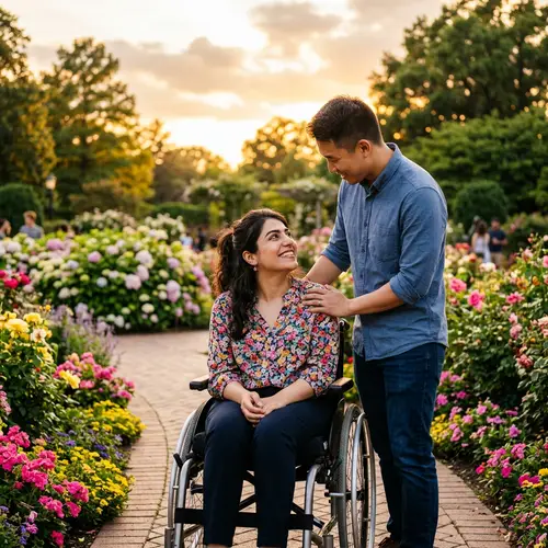 Empowering Middle-Eastern Woman in Wheelchair with Caring Asian Boyfriend