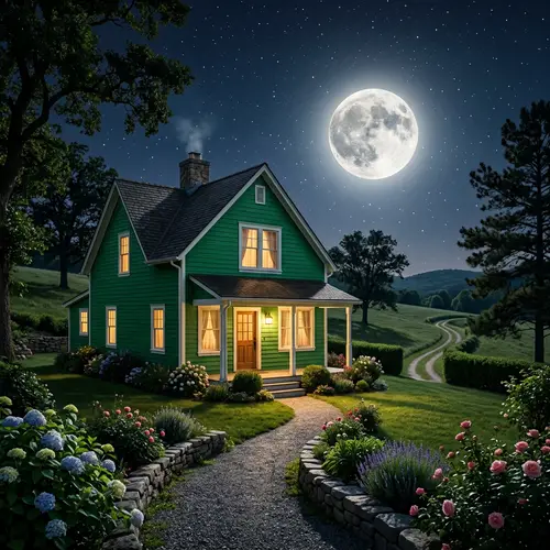 Green House Under the Full Moon