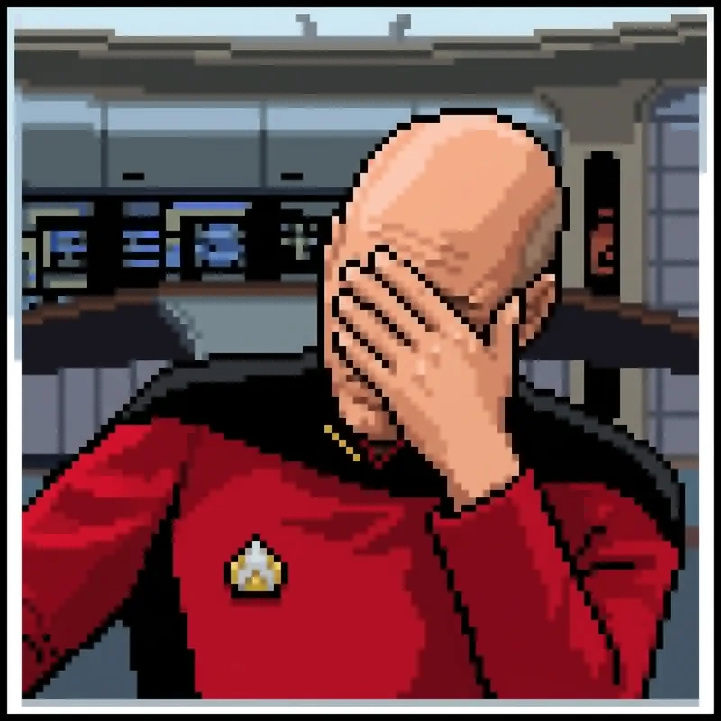 Pixel Art of Jean-luc Picard Facepalm Meme Profile Picture in Uniform