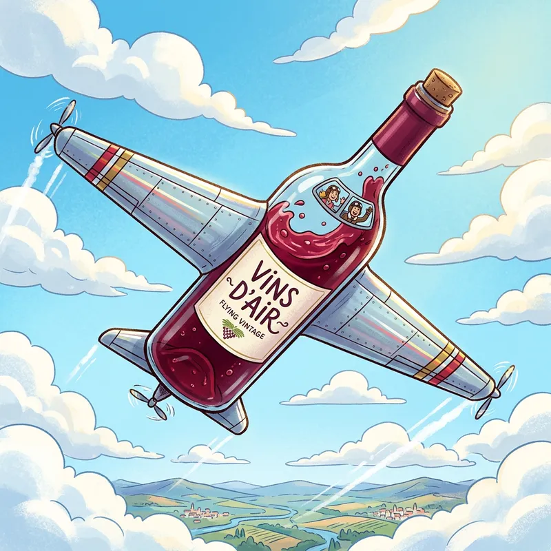 Flying Wine Bottle Cartoon Illustration