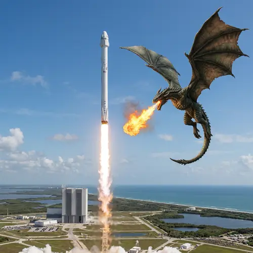 SpaceX Rocket vs. Medieval Dragon: Epic Clash in the Sky