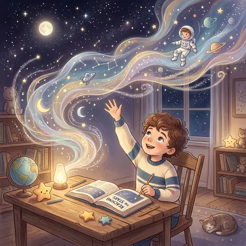 Young Boy Dreaming of Touching the Stars Animation