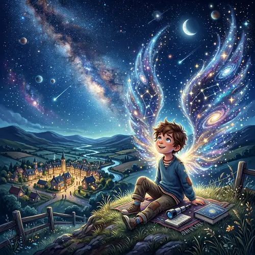 Young Boy Named Alex | Cosmic Dreams in a Lively Town