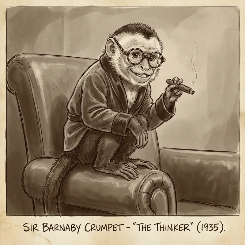 George Burns Inspired Monkey Portrait - Unique Cigar Smoking Art