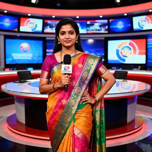 Professional Indian News Anchor in Traditional Attire