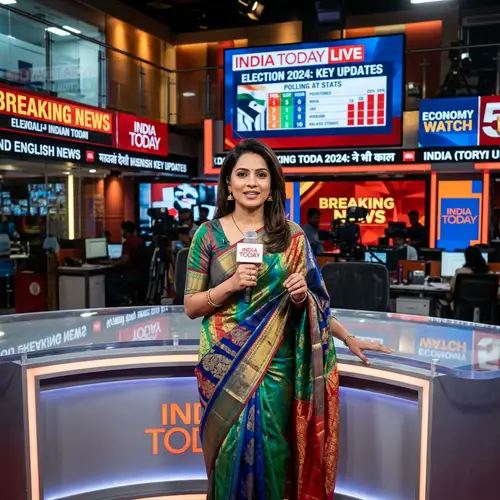 Professional Indian News Anchor in Traditional Attire