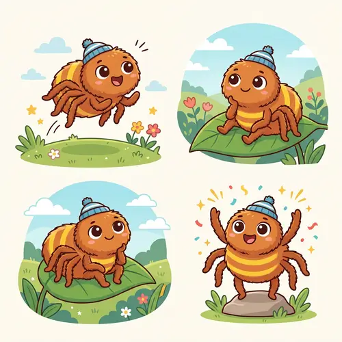 Cute Cartoon Spider Poses in Vector | Adorable Arachnid Illustrations