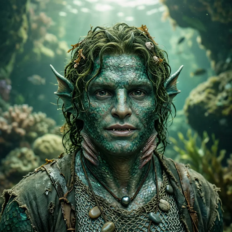 Realistic Fish-Man Mythological Face Art