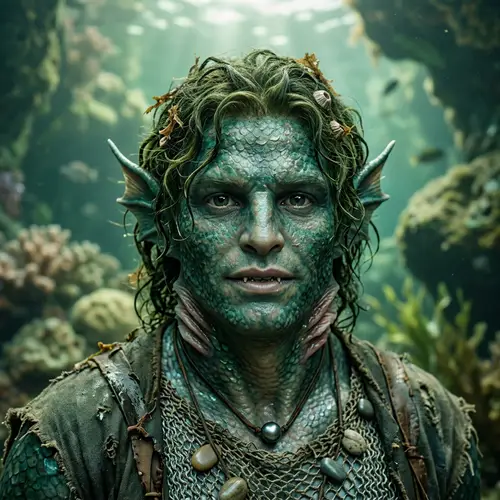 Realistic Fish-Man Mythological Face Art