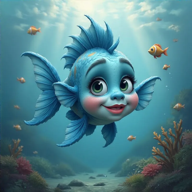 Funny Animated Triton Boy Character Head