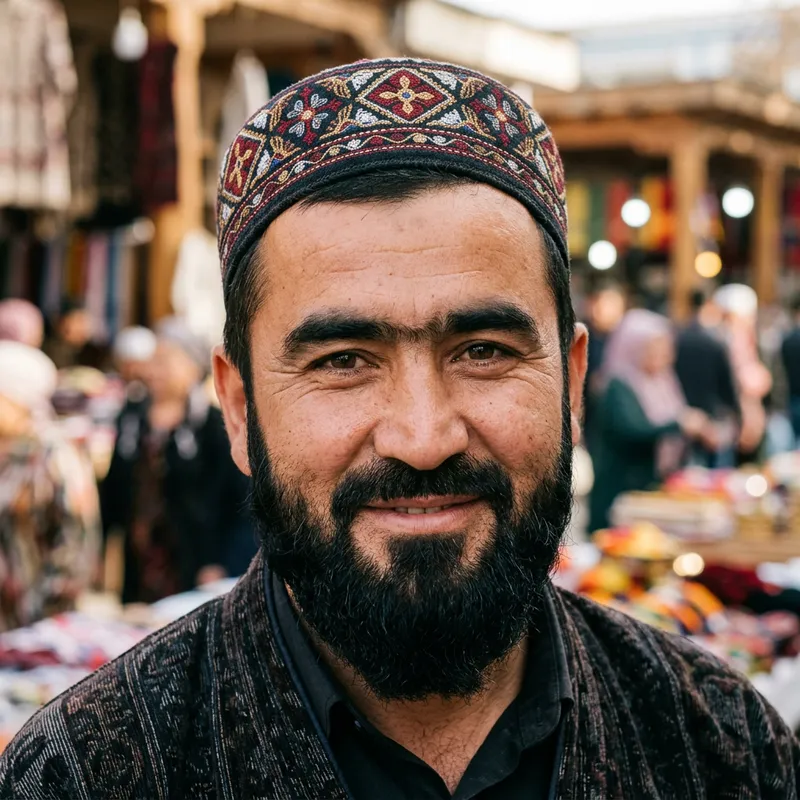 Tajik Man with Monobrow and Black Beard - Close-up Shot