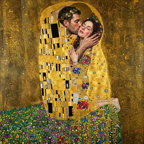 Kiss by Klimt in Superrealism Style