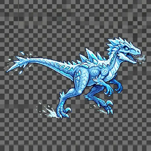 Ice-Type Dino Sprite Running | Transparent Background