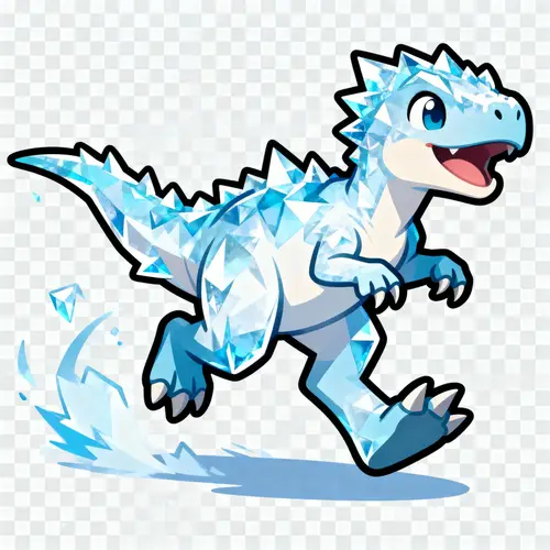 Ice-Type Dino Sprite Running | Transparent Background