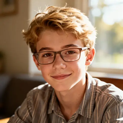 Photo of a Teen Guy with Blonde Hair and Glasses
