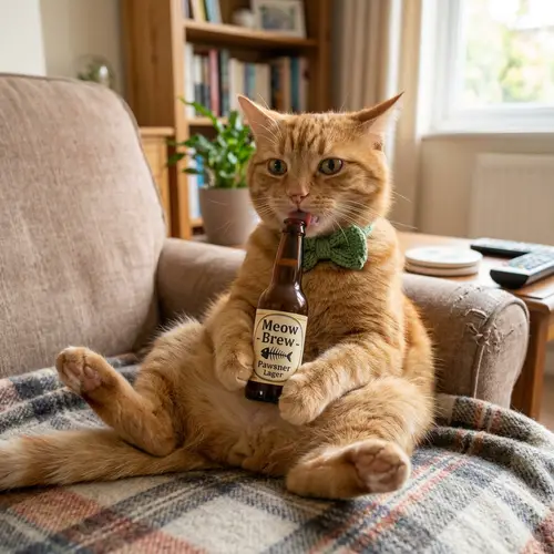 Humorous Cat Indulging in Beer | Unusual Feline Behavior