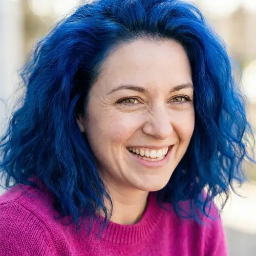 Photo-Realistic Image of Beautiful Woman with Striking Blue Hair