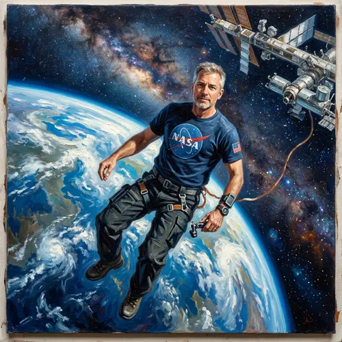Men Astronaut T-shirt in Outerspace Oil Painting