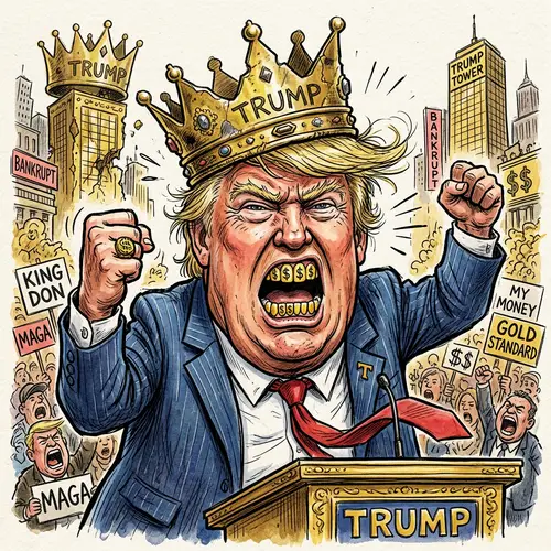 Donald Trump Caricature with Gold Crown & Teeth
