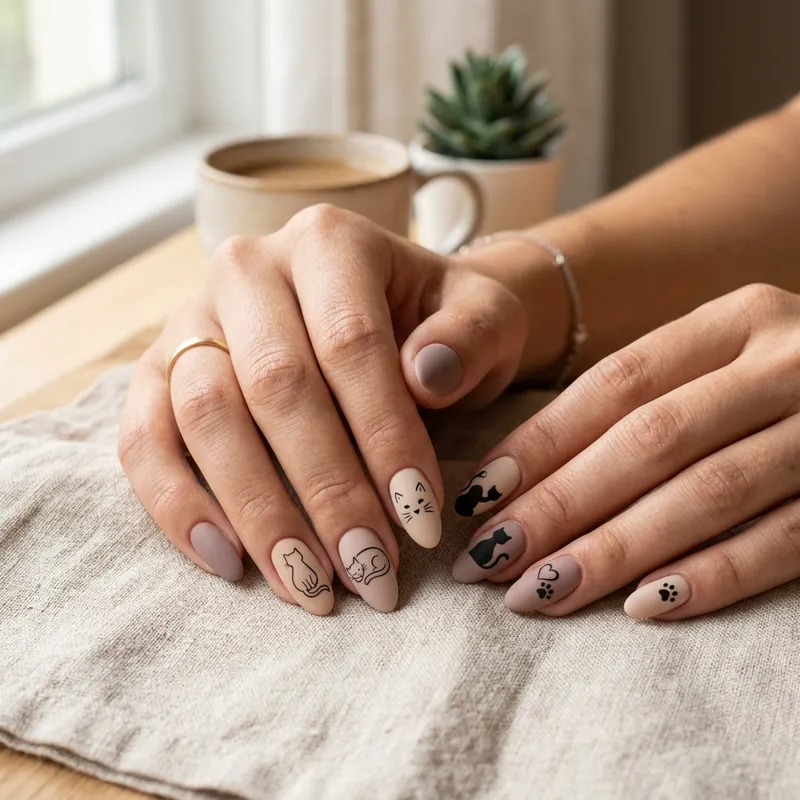 Cat-Themed Matte Nail Art Design Ideas Cat-Themed Matte Nail Art Design Ideas