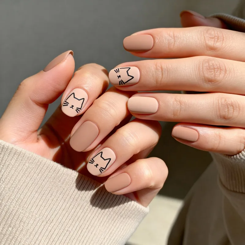 Cat-Themed Matte Nail Art Design Ideas Cat-Themed Matte Nail Art Design Ideas