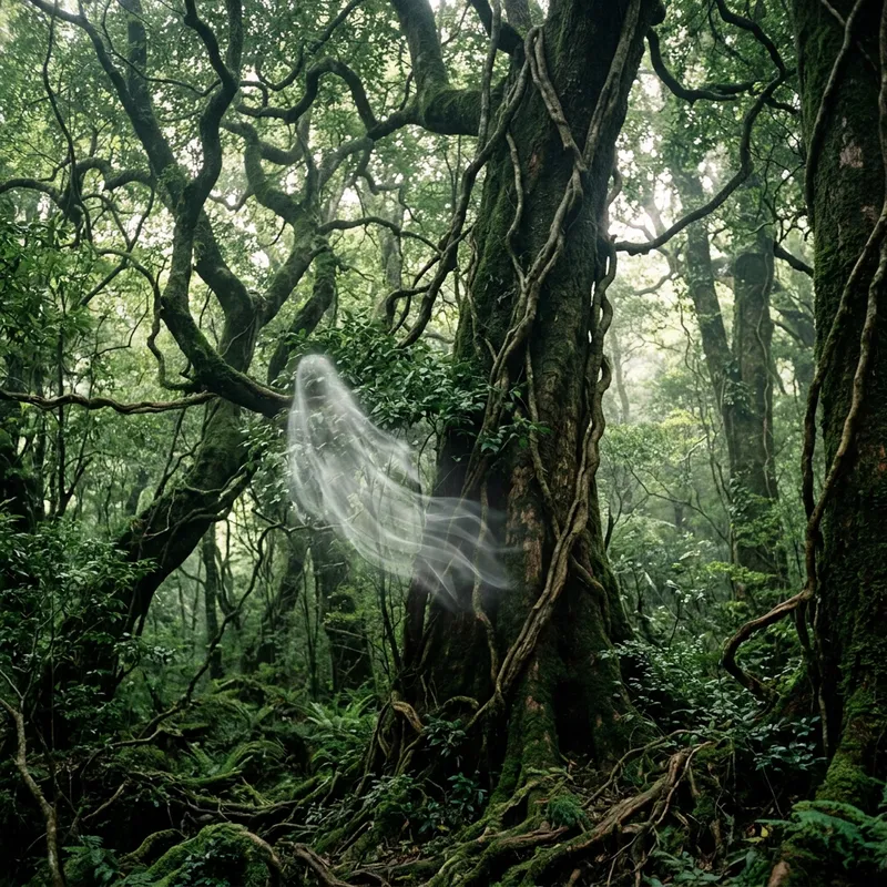 Enchanted Ancient Trees with Ethereal Ghost