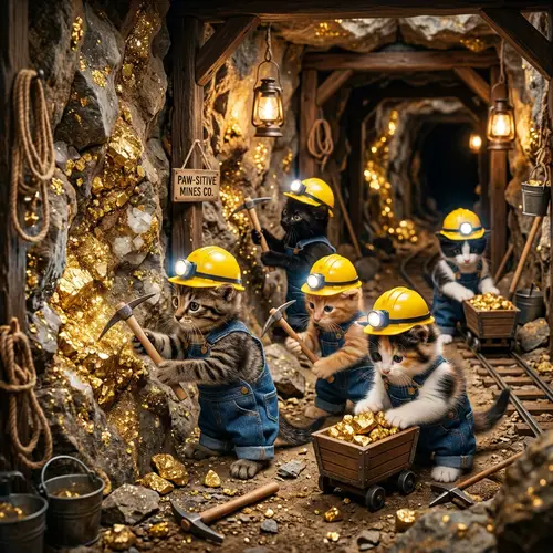 Adorable Kittens in a Gold Mine - Cute Mining Kittens