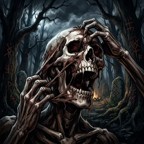 Skull Screaming in Dark Forest - Horror Art