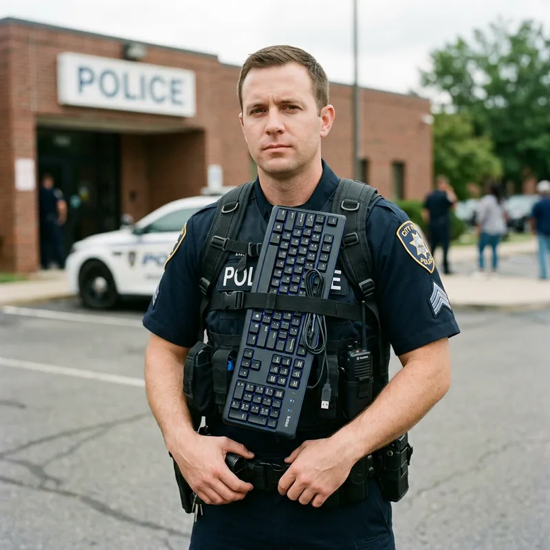 Police Officer with Keyboard: Unique Scene Art Police Officer with Keyboard: Unique Scene Art