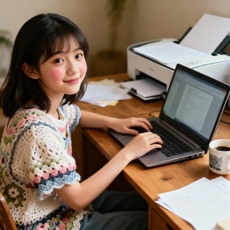 Charming Crafter Girl at Desk