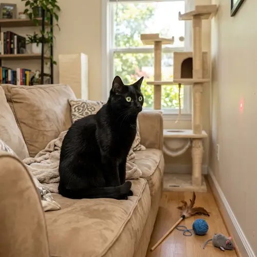 Domestic Short-Haired Cat Enjoying Playtime with Toys
