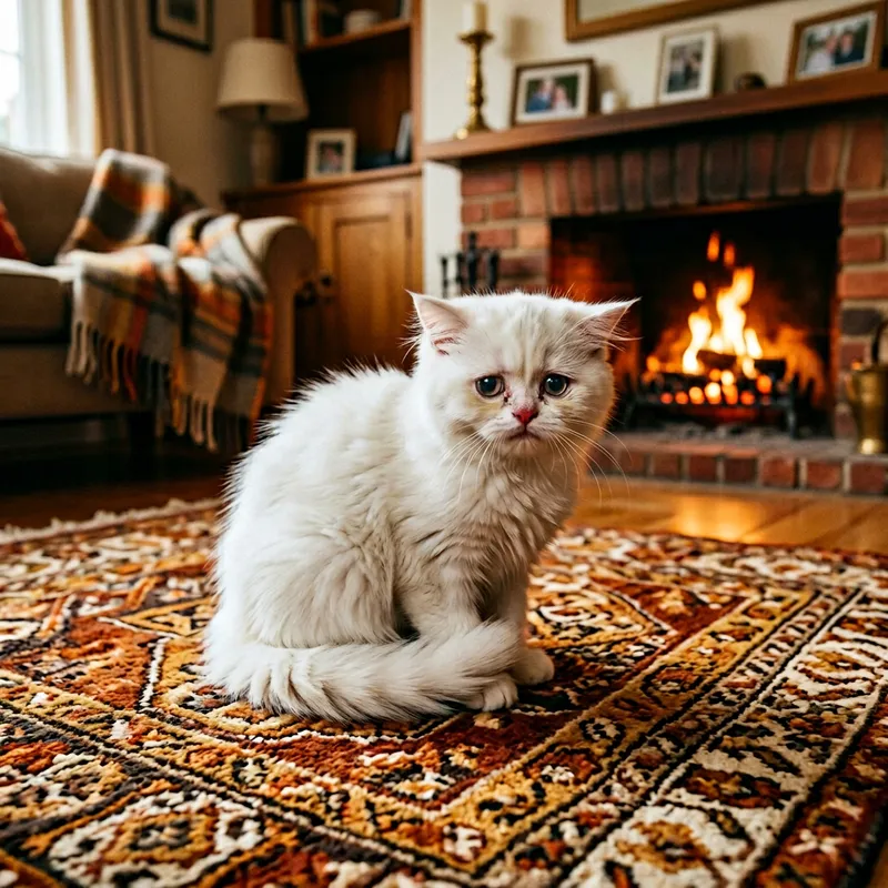 Distressed White Fluffy Cat - Emotional Feline Image