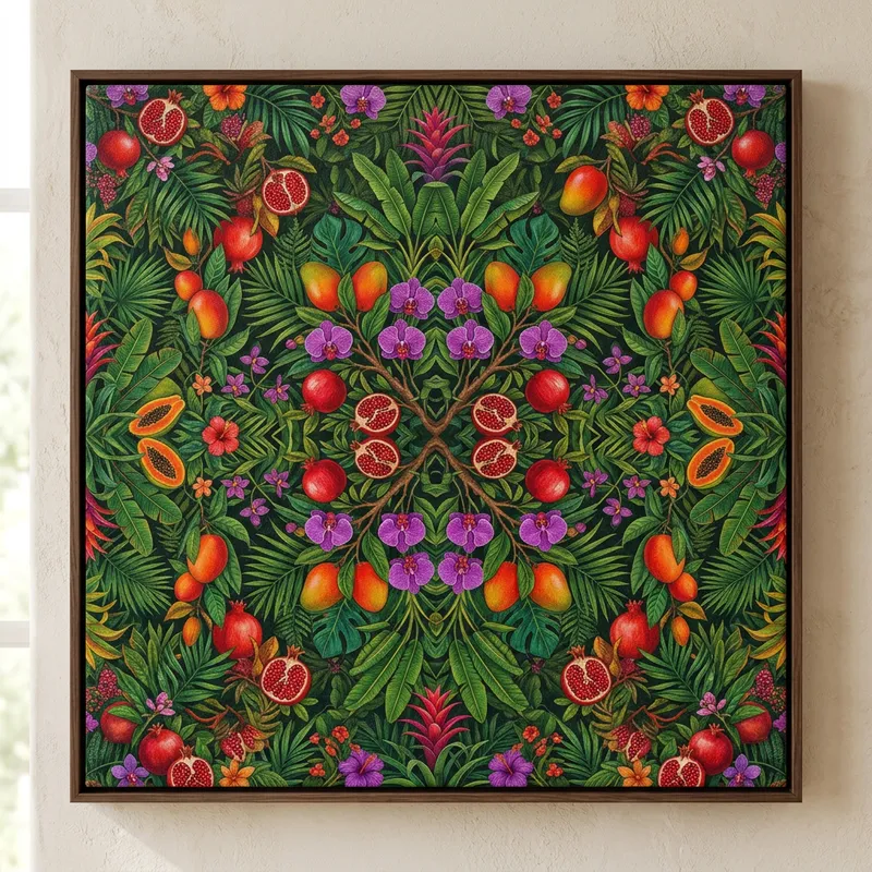 Vibrant Tropical Pattern: Lush Foliage & Exotic Fruits Vibrant Tropical Pattern: Lush Foliage & Exotic Fruits