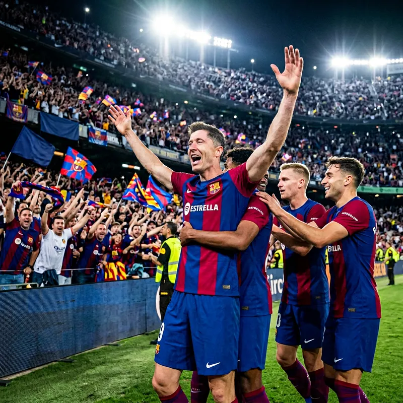 Lewandowski Celebrating Goal at Barca Stadium