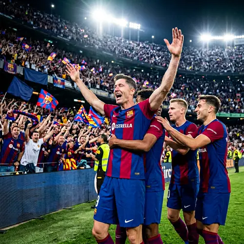 Lewandowski Celebrating Goal for Barca